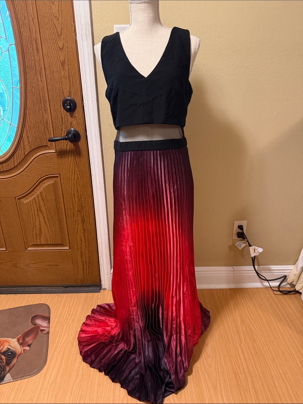 Betsy & Adams Pleated Ombre Maxi Skirt in Red to Black